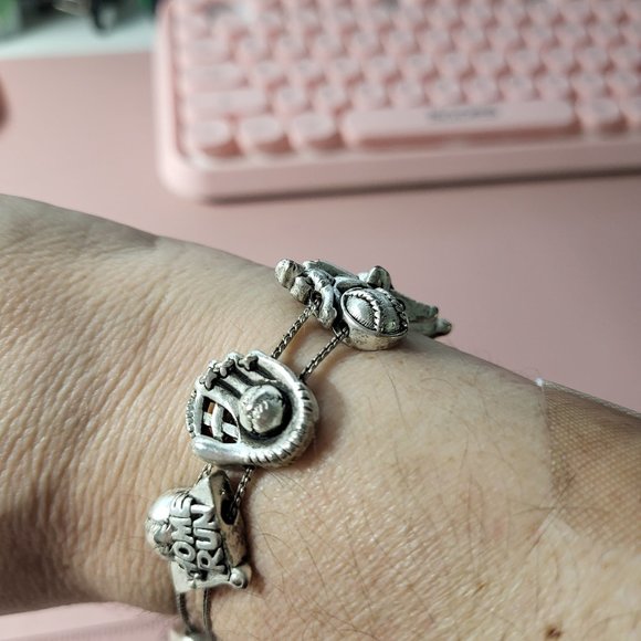 Vintage Cookie Lee Baseball Slider Bracelet - Silver 8 in (EUC) - Picture 1 of 6